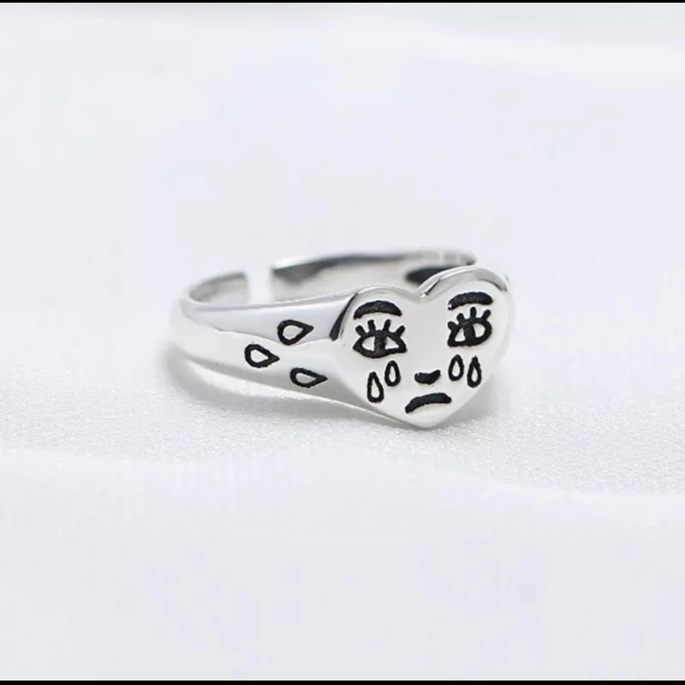 Adjustable cry face silver ring - Picture 2 of 2